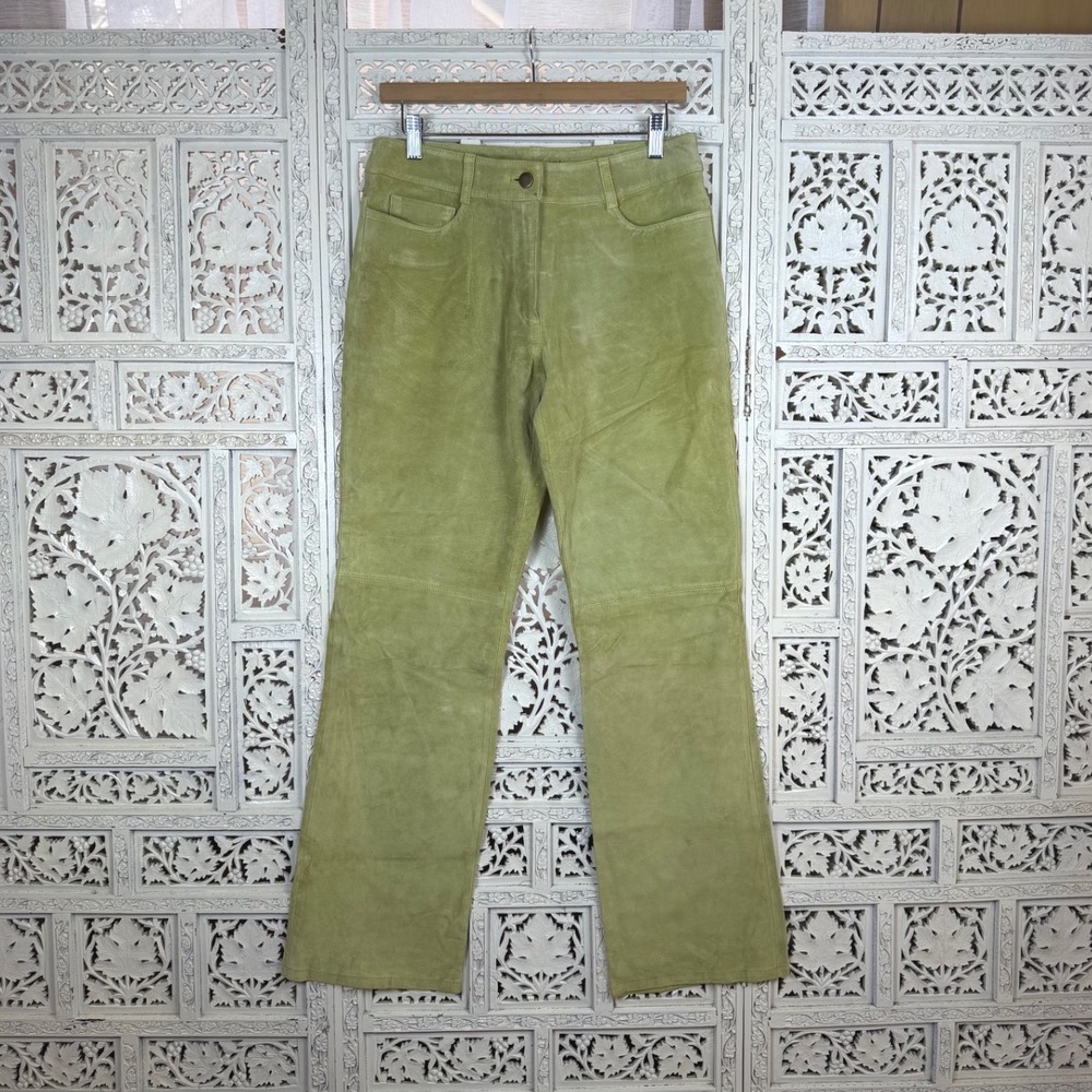 Bushwacker 100% Pig Suede Soft Leather‎ Green Loose Leg Retro Pants Sz 6